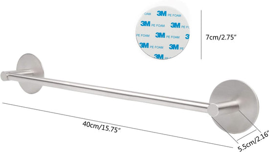 SUS304 Stainless Steel Towel Bar for Bathroom, Strong 3M Self Adhesive Hand Towel Bar Heavy Duty Wall Mount Towel Rack RV Towel Holder Brushed Nickel,16&