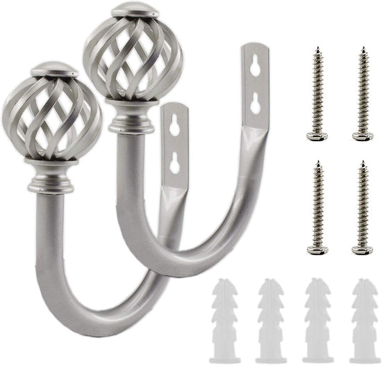 2 Pack Curtain Holdbacks, U Shaped Wall Mounted Curtain Tieback Hooks Drapery Tiebacks Decorative Curtain Hooks Window Treatment Holdbacks Hardware for Home Decor (Silver)