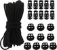 20pcs Plastic Cord Locks with 1/8-Inch 50ft Elastic Cord Heavy Stretch Round String, 10Pcs Sing-Hole, 10pcs Double-Hole Spring Toggle Stopper Slider Black (3mm-Black)