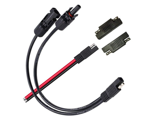 Solar Panel Connectors 10AWG Compatible with MC-4 Solar Connecter to SAE Adapter PV Extension Cable Wire for RV Caravan Solar Panels Battery Charger kit with Two SAE to SAE Polarity Reverse Adapters