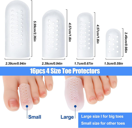 16 Pcs Gel Toe Protectors, Silicone Toe Caps Protectors for Women and Men Toe Covers Guards Sleeves for Pain Relief Shoes Cushions for Blisters and Corns
