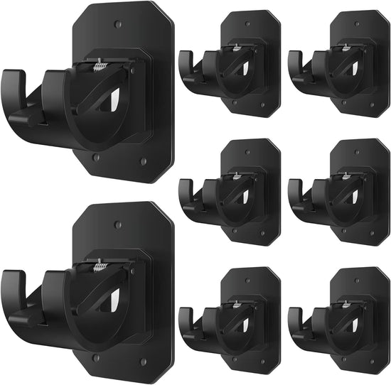 8PCS No Drill Curtain Rod Brackets,Nail Free Adjustable Curtain Rods No Drilling,Self Adhesive Curtain Rod Holder,Perforated Curtain Rod Hook,Non Screw Stick On Sticky Black Drape Pole Hanger Black