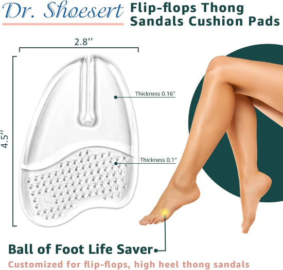 Gel Metatarsal Pads for Flip-Flops Thong Sandals, Ball of Foot Cushion Inserts Relieve All Day Forefoot Pain for Women and Men (Clear - 3 Pairs) Clear  Clear