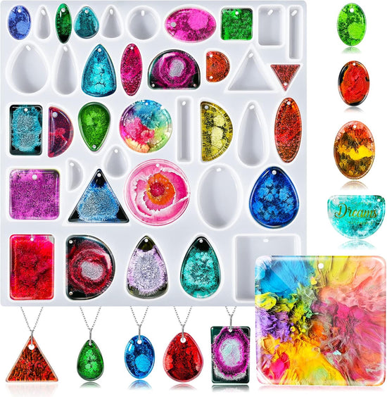 Resin Molds Jewelry, 38 Cavities Pendant Silicone Molds for Epoxy with 40Pcs Jump Rings, DIY Resin Casting for Pendant, Earrings, Necklace, Keychains Classic Teardrop Molds  Classic Teardrop Molds
