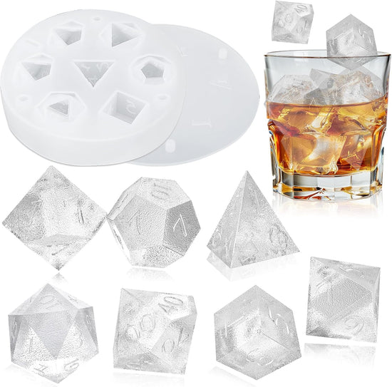 7 Shapes DND Dice Whisky Ice Cubes Mold, 3D Dice Mold DND Accessories For Whiskey Cocktail Summer Ice Drink, Funny DND Gifts For Table Game Lovers Transparent  Transparent