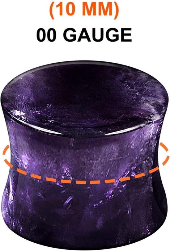 Organic Stone Amethyst Double Flared Saddle Ear Gauge Double Flare plugs Stretcher Lobe Earring Piercing Jewelry Choose Sizes  2pcs-00g (10mm)-Stone    2pcs-00g (10mm)-Stone