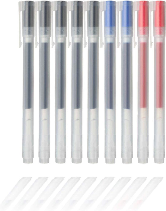 Gel Ink Ballpoint Pens 0.38mm Set of 9 Pack (5 Black 2 Blue 2 Red) Red-2