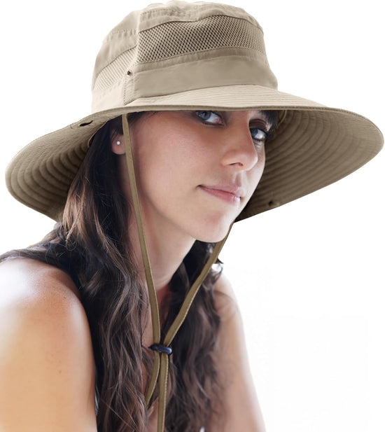 Fishing Hat UPF 50+ Wide Brim Sun Hat for Men and Women, Mens Bucket Hat with UV Protection for Hiking Beach Hats (Khaki
