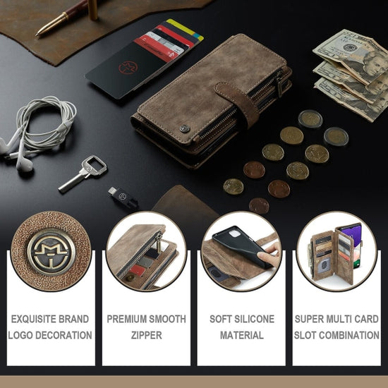 Compatible with Samsung Galaxy A22 5G Case Wallet with Magnetic Flip Zipper and Card Holder - Brown