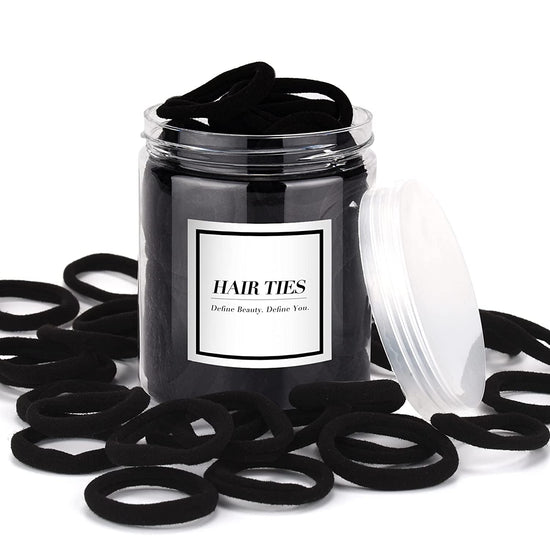 Black Hair Ties 50 pcs Seamless Cotton Ponytail Holders Elastic Bands for Thick Heavy Curly Hair Men Dark Women