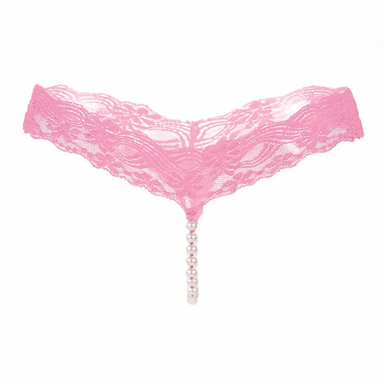 Sexy Lace Underwear Women Back Bow Panties Women G-String T-Back Thong Transparent Lingerie Cute With Beads KL107Pink One Size