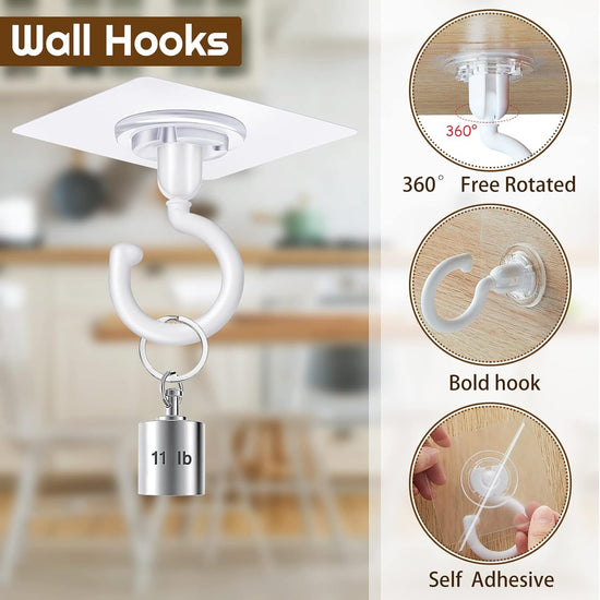 9 pcs self-adhesive ceiling hooks white under cabinet hooks plastic heavy duty self-adhesive hooks tool hooks for ceiling hanging
