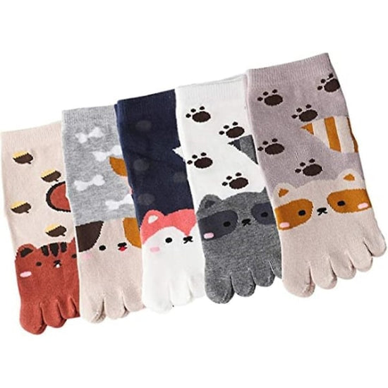 Galaxy Toe Socks for Children 5 Pairs Cartoon Animal Pattern Five Finger Socks 3-7 Years
