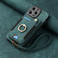 Leather RFID Anti-Theft Phone Case with Strap Compatible with iPhone 15 Pro Max Black Card Holder Loop Buckle