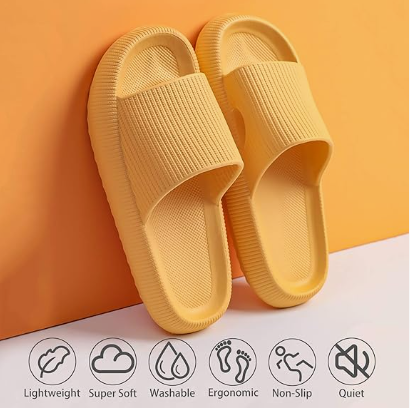 Cloud Slippers for Women and Men, Pillow House Slippers Shower Shoes Indoor Slides Bathroom Sandals, Ultimate Comfort, Lightweight, Thick Sole, Non-Slip, Easy to Clean yellow （36-37）