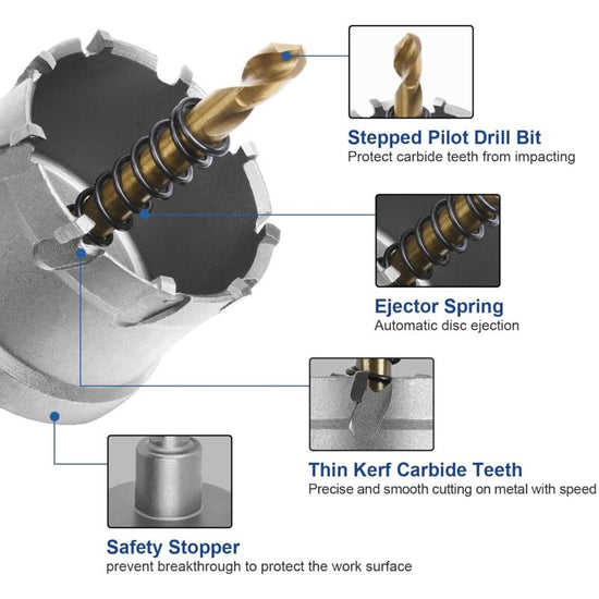 Bi-Metal Hole Saw, 45Mm Industrial Grade Stainless Steel Tct Carbide, High Speed Steel Metal Alloy Hole Saw For Metal,