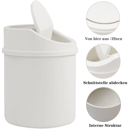 Mini Trash Can With Lid, Tabletop Trash Can, Small Plastic Trash Can, White