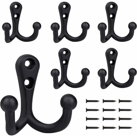 6 Pieces Retro Coat Hooks Double Metal Hooks Black Retro Coat Hooks For Coat Rack Bathroom Kitchen