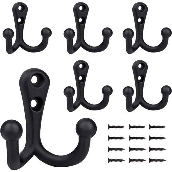 6 Pieces Retro Coat Hooks Double Metal Hooks Black Retro Coat Hooks For Coat Rack Bathroom Kitchen