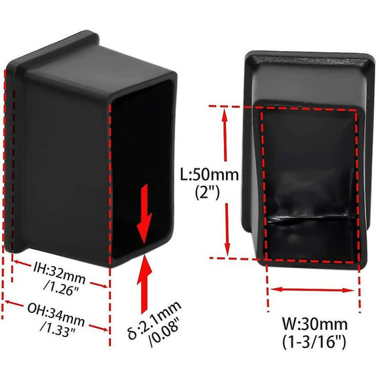 8 Pack Rectangular Non-Marking Pvc Chair Leg Caps 30Mm X 50Mm (1-3/16" X 2")