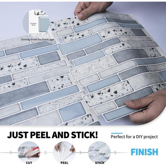 10 Pieces, Adhesive Wall Tiles, Vinyl Kitchen Backsplash, Marble Wall Stickers, Blue, 30X30Cm