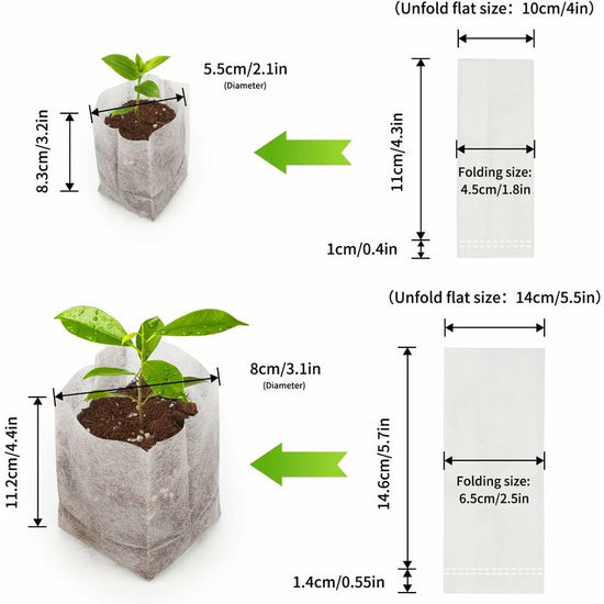200 pcs Biodegradable Non-Woven Fabric Plant Grow Bags Seedling Grow Bags (14 X 16Cm + 10 X 12Cm)