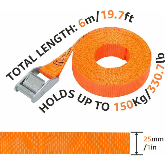 Lashing Straps, 6 M Length, 25 Mm Width, 150 Kg Lashing Capacity, Complies With Din En 12195-2 - Orange