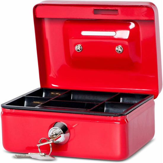 Steel Money Box Lockable And Portable 12.5X9.5X6Cm With Coin Slot Suitable As Piggy Bank, Small Safe, Cash Drawer Red