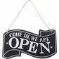 Two-Sided Open And Closed Wooden Sign With ROpe For Hanging Vintage Sign (Black)