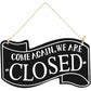 Two-Sided Open And Closed Wooden Sign With ROpe For Hanging Vintage Sign (Black)