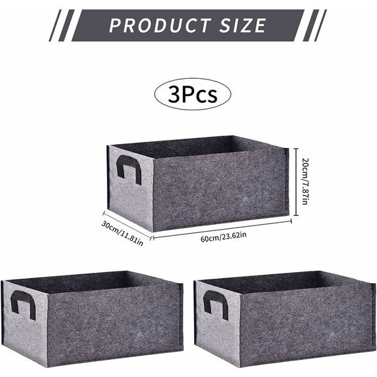 Grow Bag, 3 Pack Rectangular Black Non-Woven Planting Bags With Handle, Indoor Outdoor Grow Bags Planting Pot For