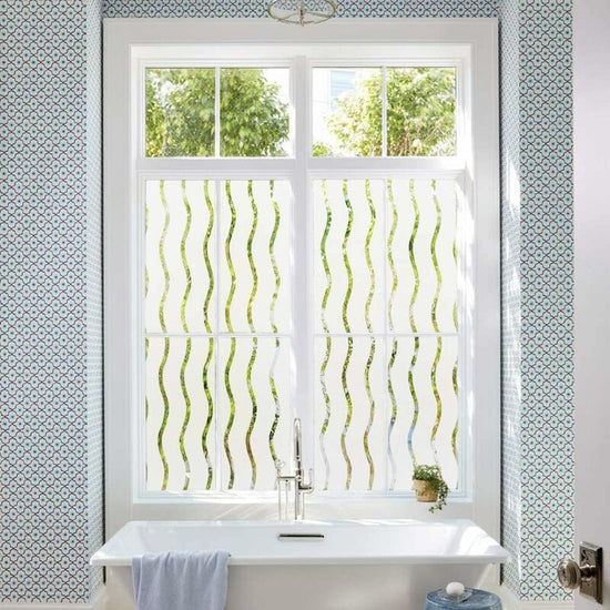 Privacy Window Film Frosted Self-Adhesive Window Sticker No Glue Static Cling Glass Film Opaque Uv Protection Wave