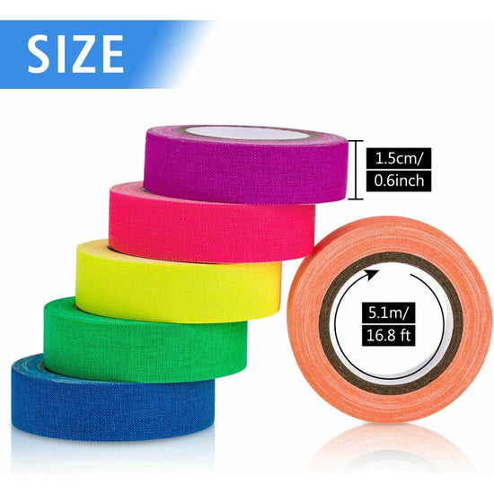 Neon Gaffer Tape 6 Colors, Uv Blacklight Glow In The DArk Fluorescent Tape For Uv Party (0.6 Inch X 16.5 Feet)