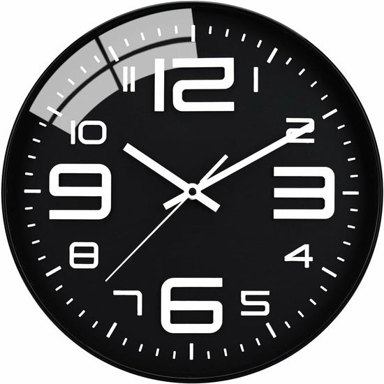 Silent Clock, 30Cm Quartz Silent Clocks, Battery Powered, Modern Style Designed For Home, Office And School (Black)