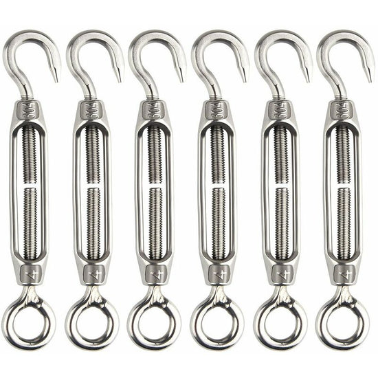 6 pcs Wire Tensioner M4 Stainless Steel Adjustable Turnbuckle Hook And Eye Set Heavy Duty