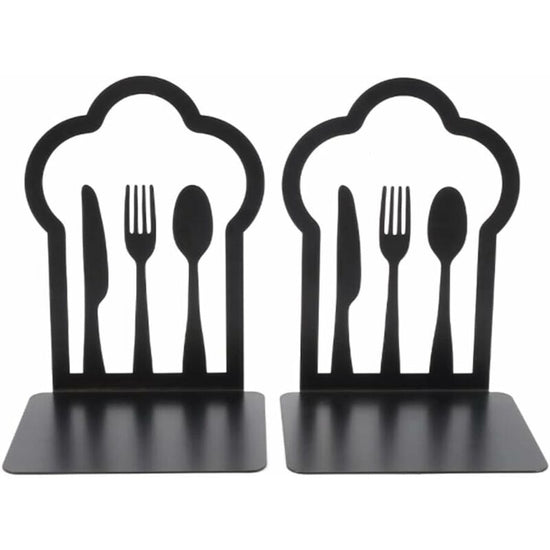 Pair Of Heavy Duty Metal Bookends - Unique Design - For Kitchen, Home, School, Office, Library - Black