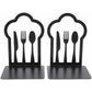 Pair Of Heavy Duty Metal Bookends - Unique Design - For Kitchen, Home, School, Office, Library - Black