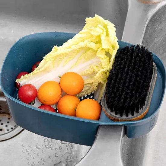 Kitchen Drain Baskets, Hanging Sink Basket Drain Holder Hanging Storage Shelf Sponge Holder Sink Drain Basket (Blue)