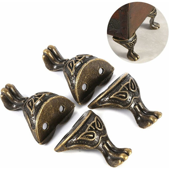4 pcs Antique Brass Jewelry Box Wooden Case Decorative Feet Legs Chest Corner Protector