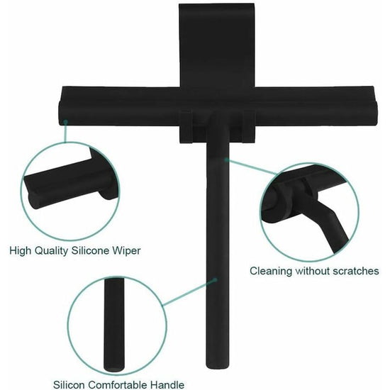 27Cm Silicone Shower Squeegee - For Glass Shower Door And Wall - With Hanging Hook - Black