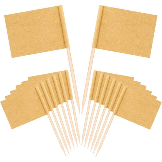 100 pcs Kraft Toothpick Flags, Brown Mini Food Labels Flags For Party Cupcake Decoration Fruit Salad Cheese Label