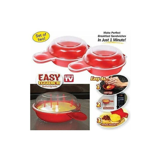2 Pack Microwave Egg Cooker 1 Minute Hamburg Omelette Maker Kitchen Tool (Red & Clear)