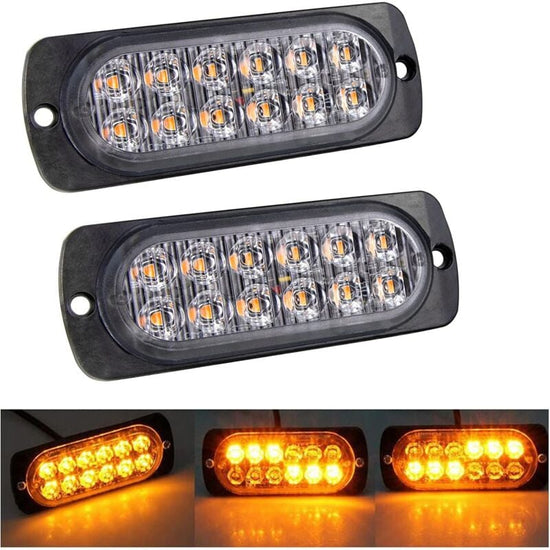 2 pcs 12 LED Amber Strobe Brake Light, 12V 24V LED Light Bar For Offroad Vehicle Car Van Boat Trailer Caravan, 3000K