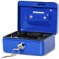 Steel Money Box Lockable And Portable 12.5X9.5X6Cm With Coin Slot Suitable As Piggy Bank, Small Safe, Cash Drawer Blue