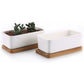 17Cm Ceramic Succulent Pot With Bamboo Tray White 2 pcs Set, Cactus Planter Cache Pot Jardinière Container Gift For