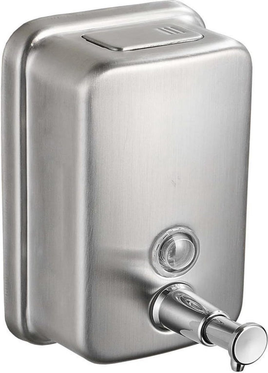 Durable commercial wall-mounted stainless steel soap dispenser with a large capacity for hand soap, rust-resistant design, perfect for bathrooms, hotels, restaurants or homes (brushed silver)