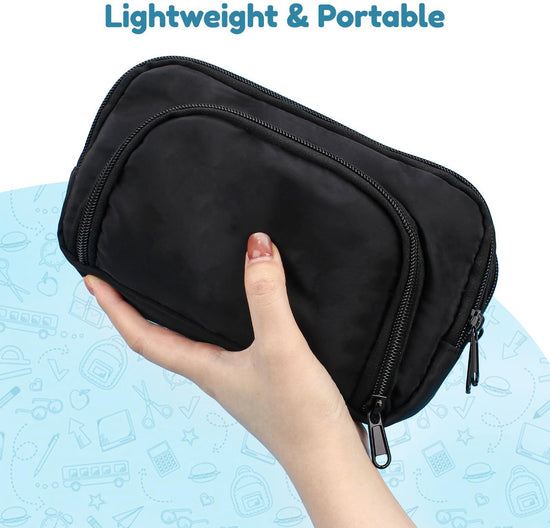 Large black pencil case with 3 compartments for school and office