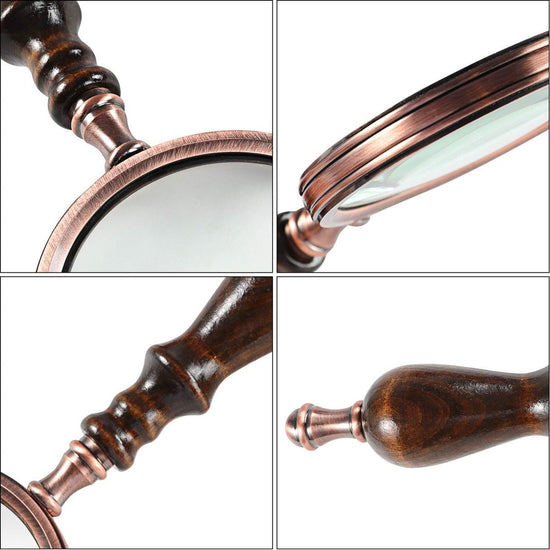 Magnifying glass - 10x magnification - 8.5 x 22.5 cm - wooden handle - Vintage - best reading magnifier
