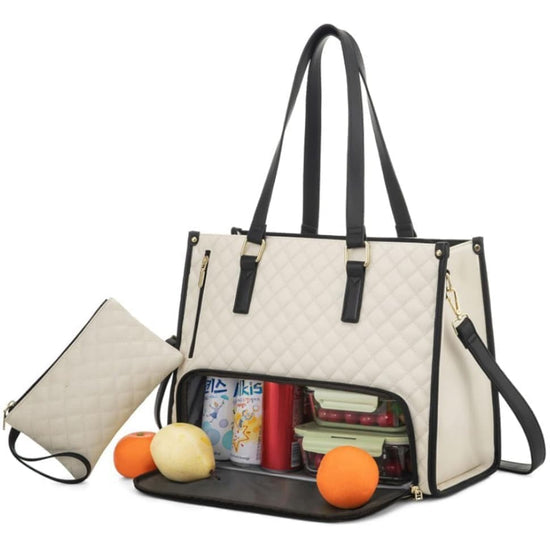 15.6 Inch 2-in-1 Insulated Leak-Proof Cooler Bag with Laptop Compartment, Beige