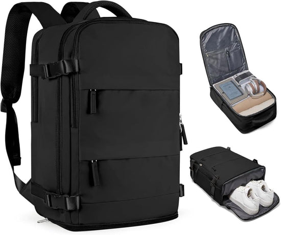 Travel Backpack 42 x 30 x 20 cm, Black, Cabin Bag with Dry and Wet Sorting